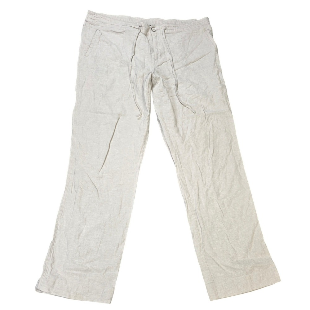 Tribal Straight Leg Pants Women's Size XL Oatmeal Beige Drawstring‎ Linen Blend